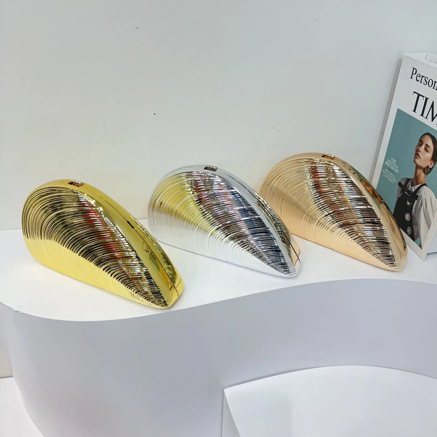 Retro dourado prata metal grande concha saco acrílico novo banquete festa mão com tudo incluído ombro feminino crossbody sacos de noite - CRAVO ROSE