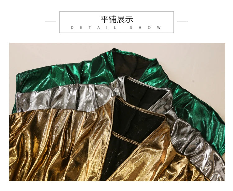 Blusa de manga curta brilhante dourada prateada verde para mulheres, camisa curta sexy irregular, bandagem feminina, tops de verão