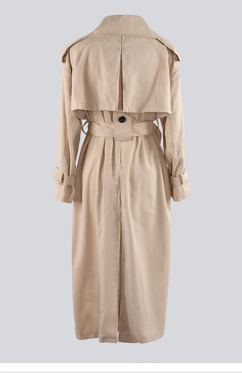 Nerazzurri Autumn Extra Long Oversized Khaki Flowy Soft Trench Coat for Women Back Slit Double Breasted Loose Casual Overcoat