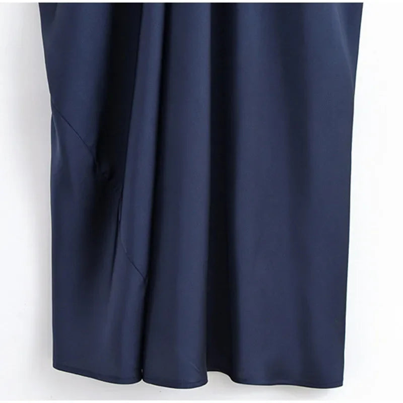 Elegant Satin Halter Backless Maxi Dress Women Loose Pleated O-neck Sleeveless Party Dresses 2026 Summer Lady Chic Holiday Robes