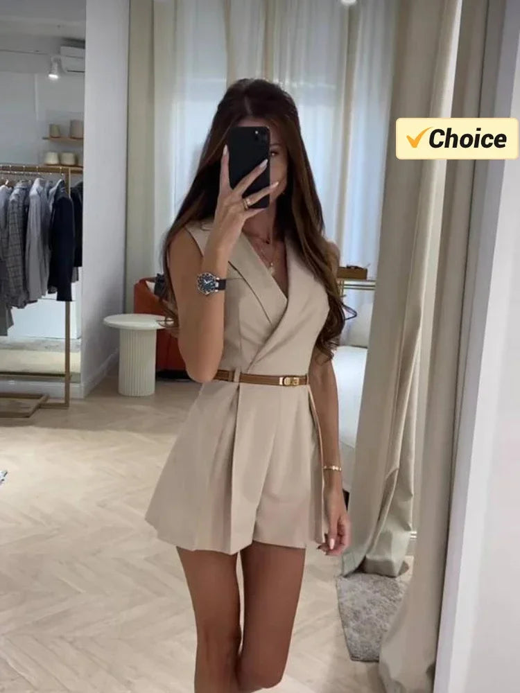 Summer Fashion New Women's Lapel Suit Jumpsuit OL Professional Commuting Women's Office Style Shorts Formal Jumpsuit - CRAVO ROSE