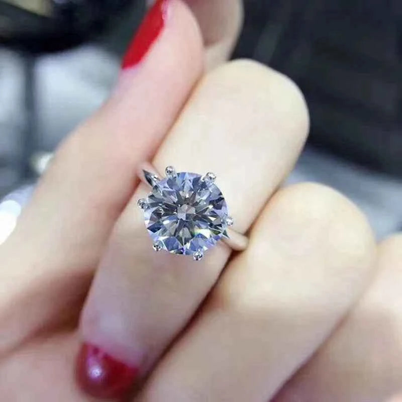 Fashion Brand Jewelry Solitaire 6mm Moissanite S925 Sterling Silver Engagement Wedding Band Ring For Women