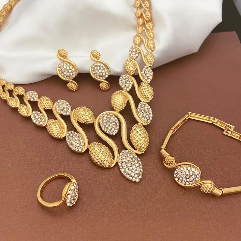 Luxury Dubai Gold Color Jewelry Set For Women Necklace Earrings Bracelet And Ring 4pcs Full Jewelry Set Spiked Shape Design - CRAVO ROSE