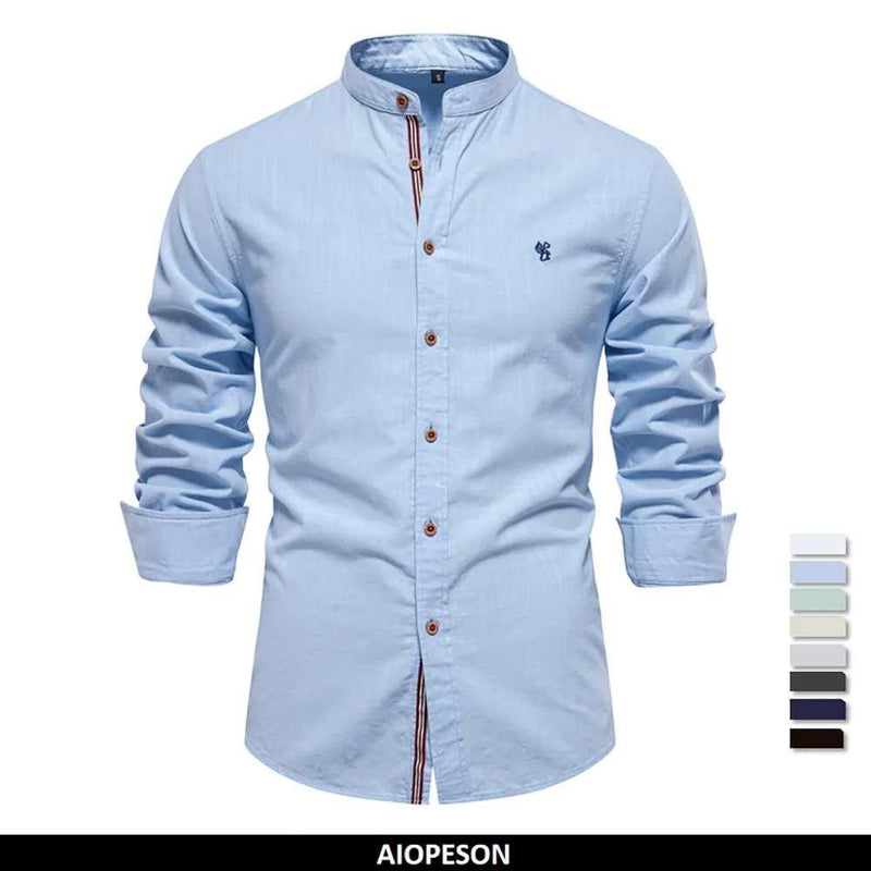 AIOPESON 100% algodão camisa social masculina cor sólida manga longa camisa de marca de alta qualidade para homens primavera stand camisas masculinas casuais