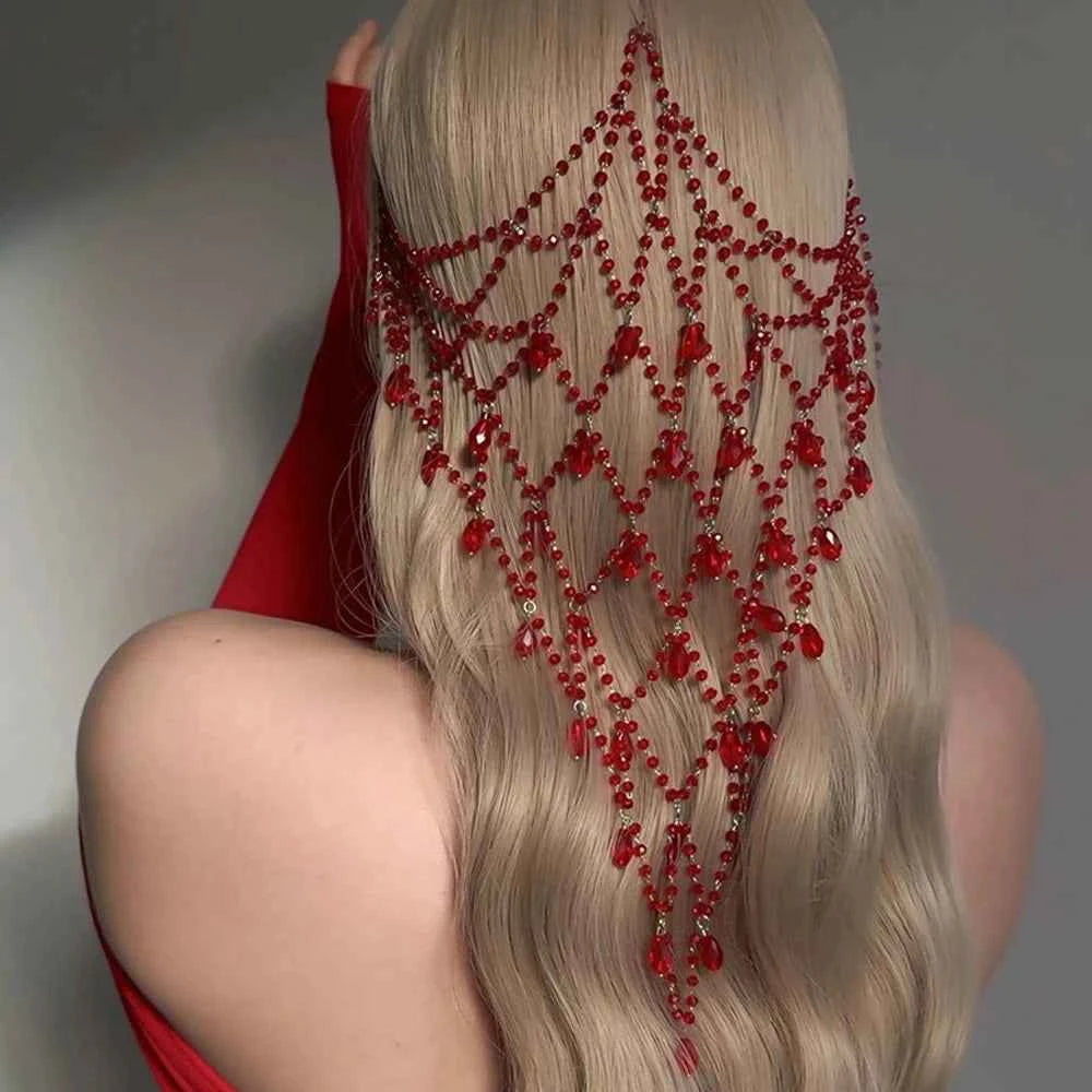 Elegant Round Pearl Mesh Headpiece Tiara Wedding Head Accessories 2026 Temperament Bridal Tassel Hair Chain Hat Prom for Women