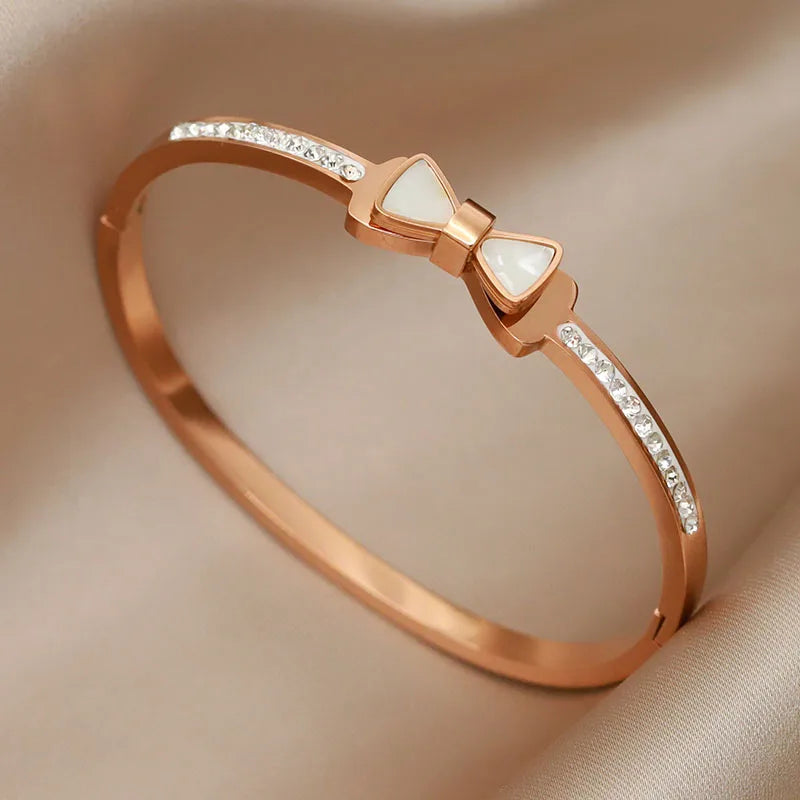 316L Stainless Steel Metal Classic Flower Bangles for Women Fashion Brand Jewelry Delicate Bowknot Bracelets Accessories