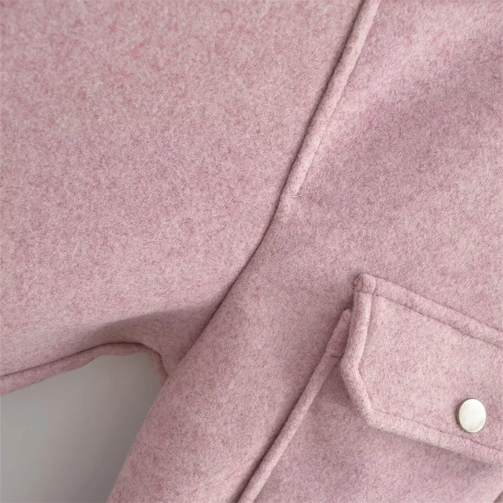 Casaco de lã feminino elegante e casual versátil de manga comprida e abotoamento simples