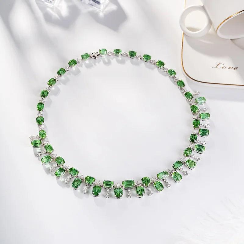 NEW Simulation Green Tourmaline Choker Necklace For Women Wedding Accessories Silver Color Chain European Design Chokers Jewelry - CRAVO ROSE