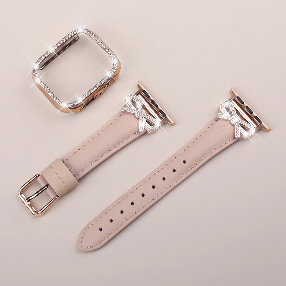 Bow strap+Diamond case for Apple Watch 40/41/42/44/45/46/49 For Fashion+Elegant Women's iWatch series11 10 987 654 accessories