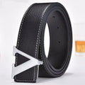 Temperamento Cinto Masculino de Negócios com Letras de Metal e Botão Versátil Decorativo Jeans Vestido Cinto Masculino de Negócios