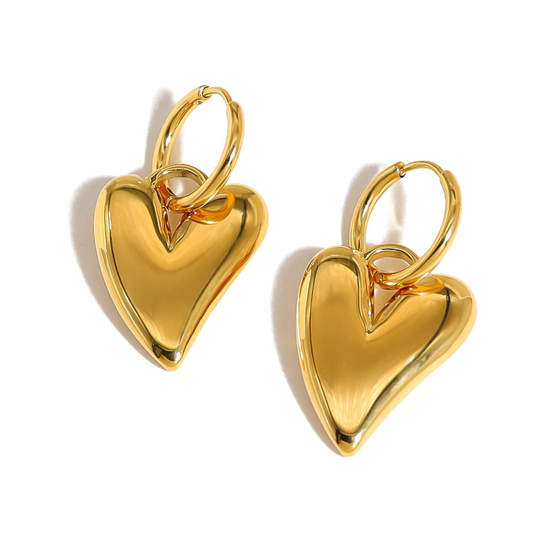 YACHAN 18K Gold Plated Stainless Steel Irregular Heart Necklace Earrings for Women Glossy Chic Waterproof Jewelry Set - CRAVO ROSE