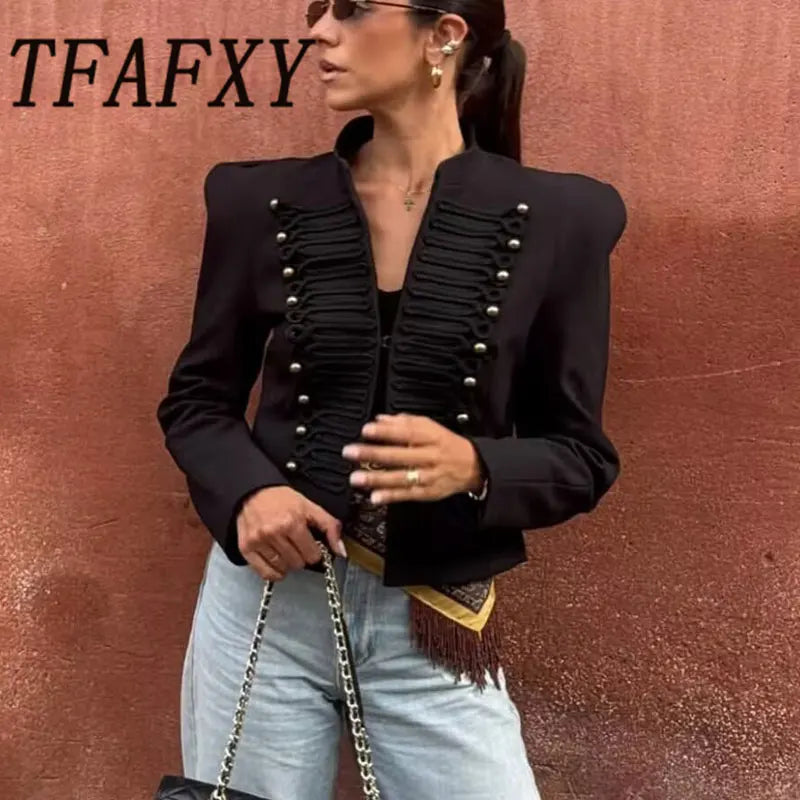 TFAFXY 2026 Spring Women Casual Jacket Thin Sleeve Patchwork Short Coat Female Holiday High Street Crop Top