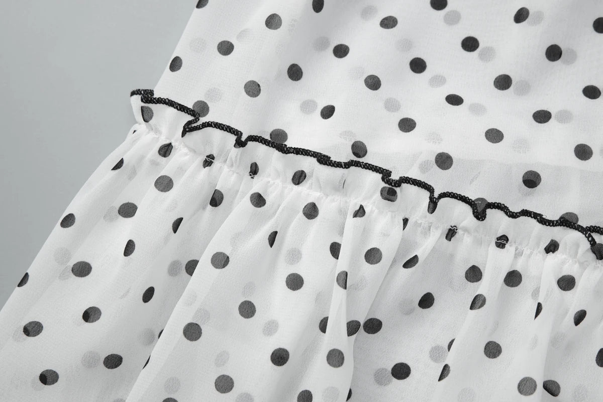 Hugcitar Polka Dot Print 2 Pieces Sets Long Sleeve Bow Sexy Crop Top Slit Maxi Skirt See Through Fashion Outfit Beach Vacation