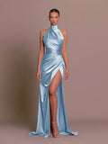 Women's Elegant Design Dresses 2024 High Waist Slim Neck Bridesmaid Dresses Sleeveless Split Slim Gowns Long Dresses