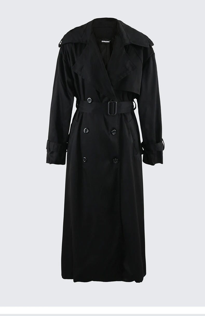 Nerazzurri Autumn Extra Long Oversized Khaki Flowy Soft Trench Coat for Women Back Slit Double Breasted Loose Casual Overcoat