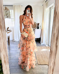 Cake Skirt Set Women Dress Sets Two Piece Sets Sexy Print Sleeveless Short Tops Elegant Splice High Waist A Line Long Skirts