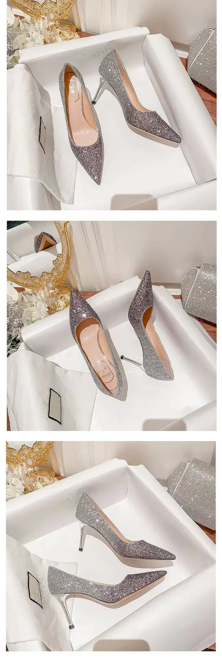 Sapatos de salto alto femininos dourados para casamento, saltos de noiva, sandálias de festa elegantes de grife, vestido, banquete, lantejoulas, sandálias de tacón