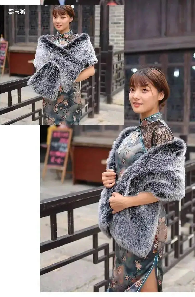 32 Colors 165*30cm Women Luxury Warm Faux Fox Fur Shawl Winter Ladies Plush Scarf Wraps Cloak Coat Wedding Long Cape Scarves