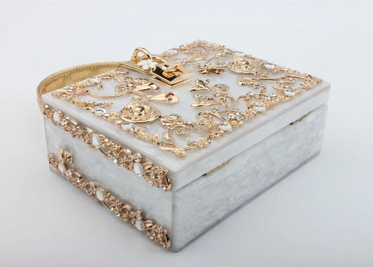 Box Designer evening bag diamond flower Clutch Bag hollow relief Acrylic luxury handbag banquet party purse women's Shoulder bag