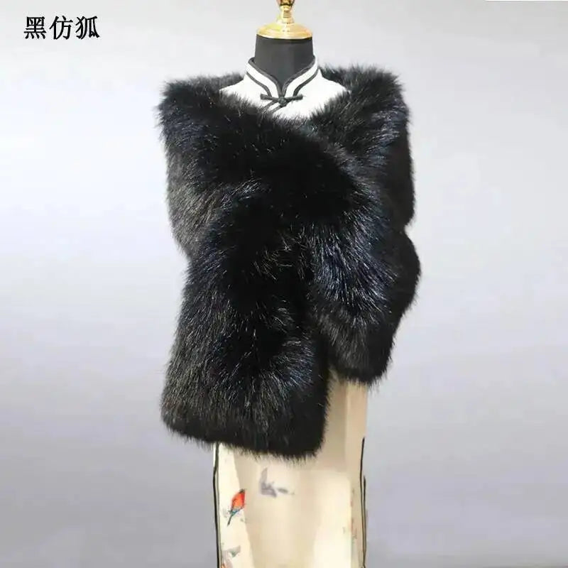 32 Colors 165*30cm Women Luxury Warm Faux Fox Fur Shawl Winter Ladies Plush Scarf Wraps Cloak Coat Wedding Long Cape Scarves