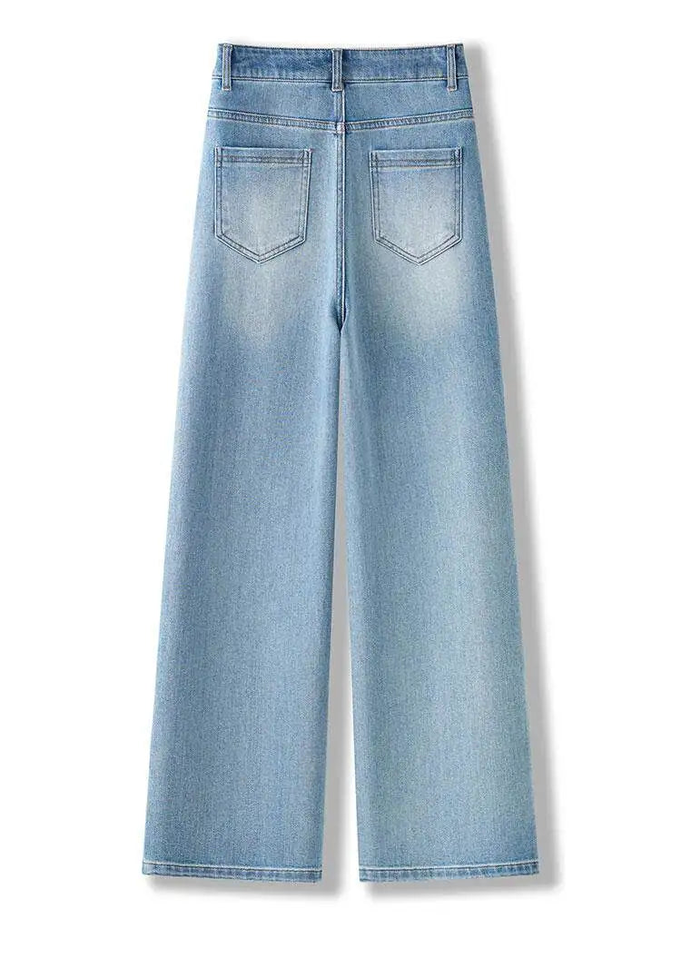 High Waist Wide Leg Denim Jeans Women's Spring 2026 New Style Glittering Star Explosion Nine Point Straight Cut Diamond Embel...