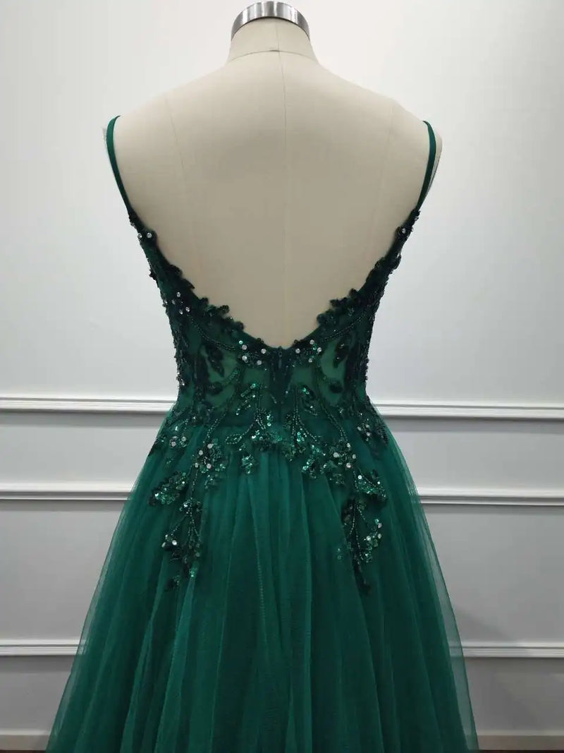 Dusty Blue Tulle Prom Dresses Long 2025 Appliqued Beaded A Line Slit Women Evening Gowns Elegant Dress For Wedding Party