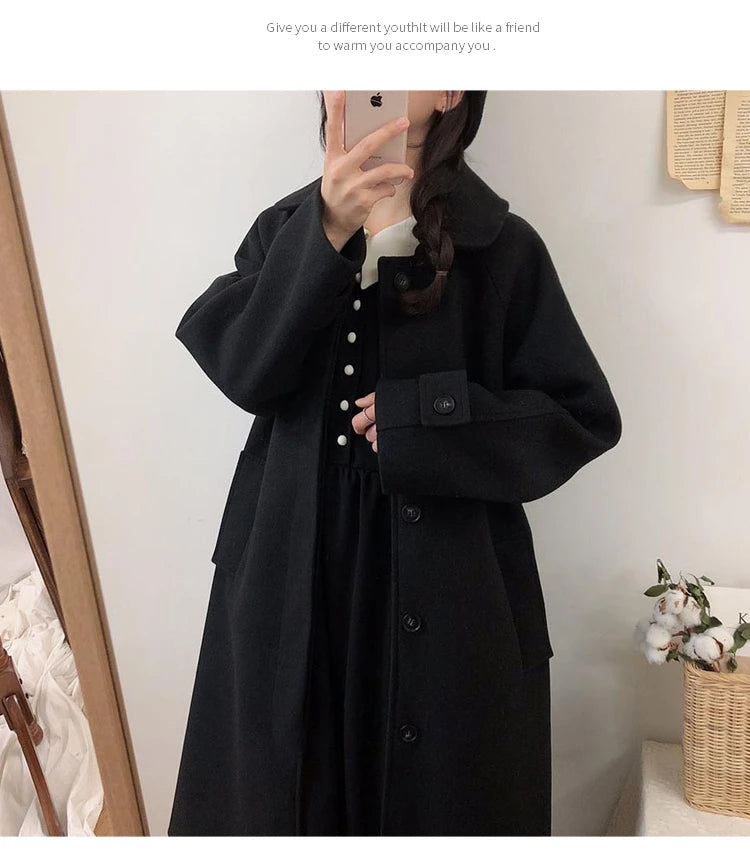 Autumn Winter Korean Style Loose Woolen Coat 2025 Slimming Knee-Length Tweed Women's Mid-Length Elegant Outerwear