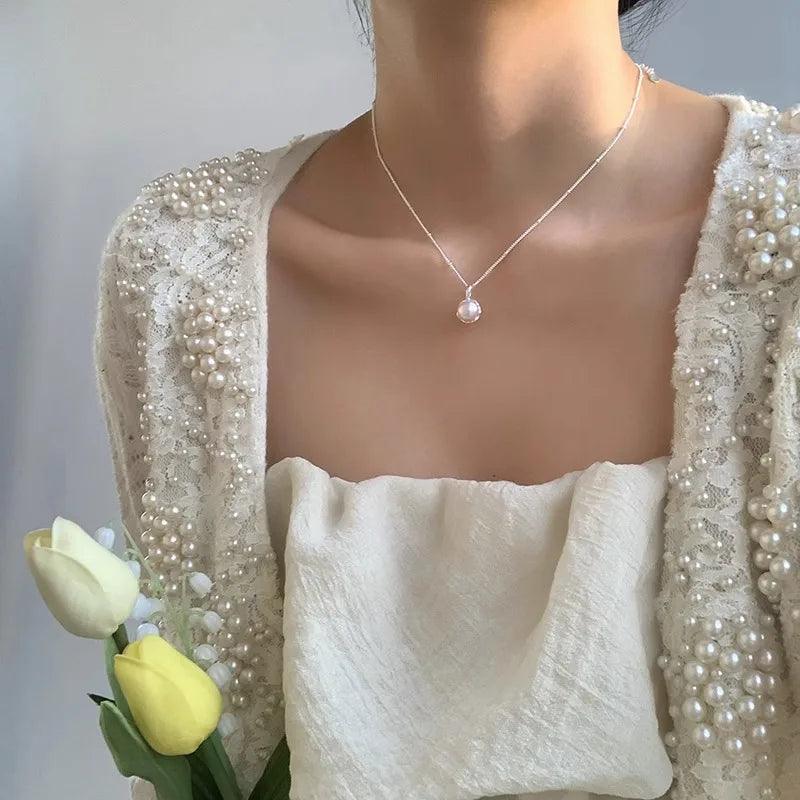 New Trendy Fashion 925 Silver Pearl Simple Elegant Thin Chain Pendant Necklace for Women Girl Jewelry Dropship Wholesale - CRAVO ROSE