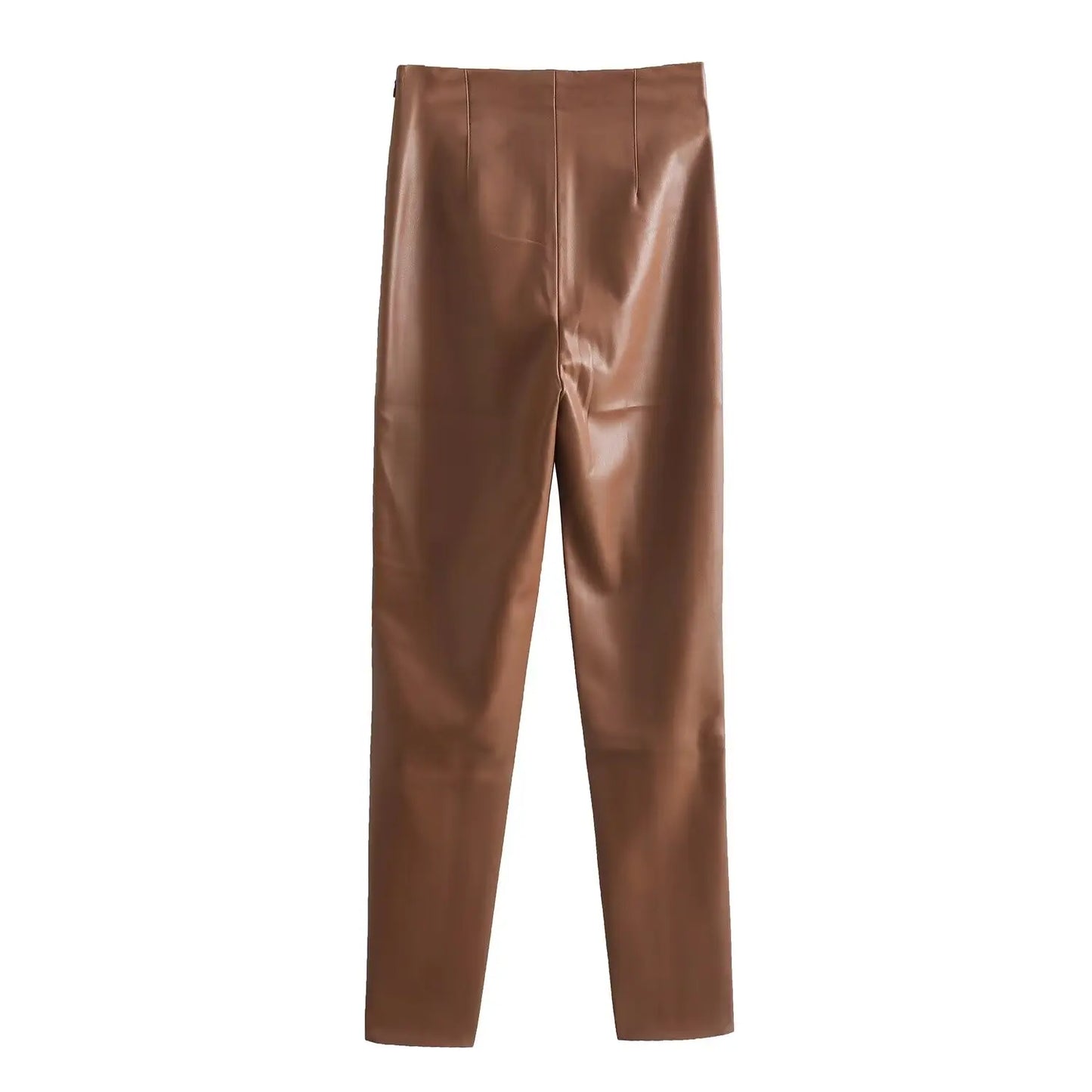 HH 2024 Women's Faux Leather Pants High Waist Straight Leg Trousers Fashion Female Streetwear Stylish Stretch Pencil Pants