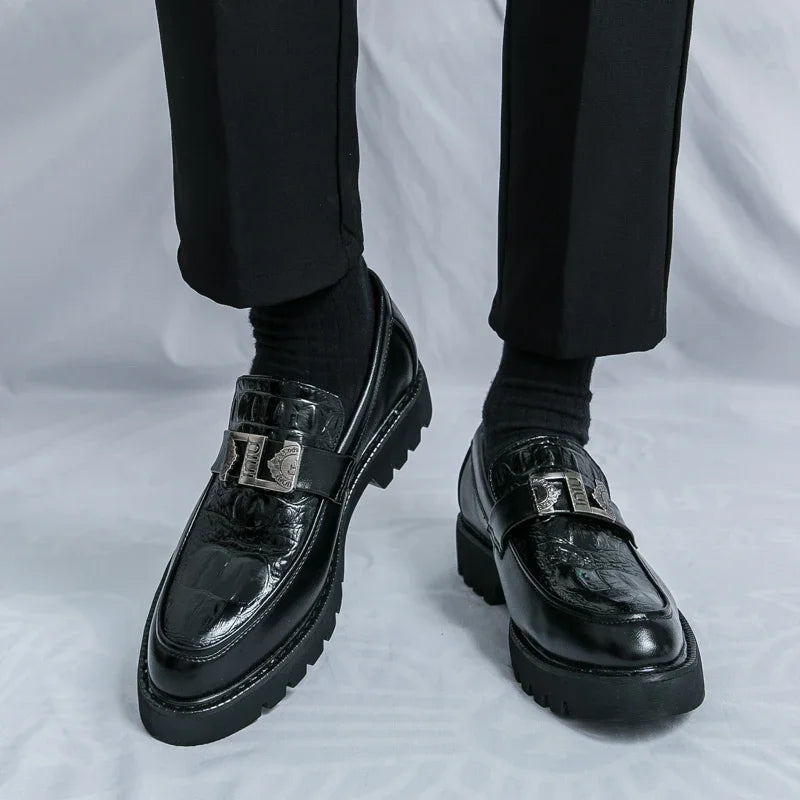 Mens Loafers Party Business Thick Soled Men Leather Shoes Dress Platform Shoes Comfortable Fashion New Casual Shoes for Men