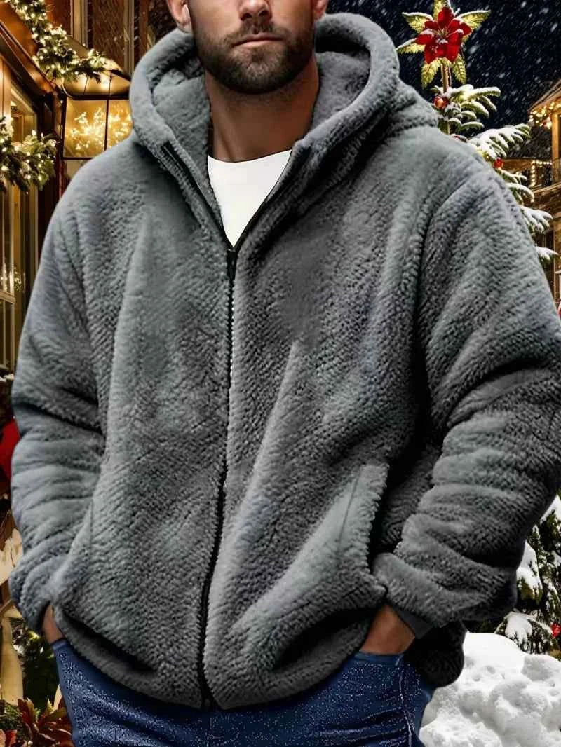Men's Zipper Jacket Solid Color Zipper Hat Casual Autumn Winter Clothing