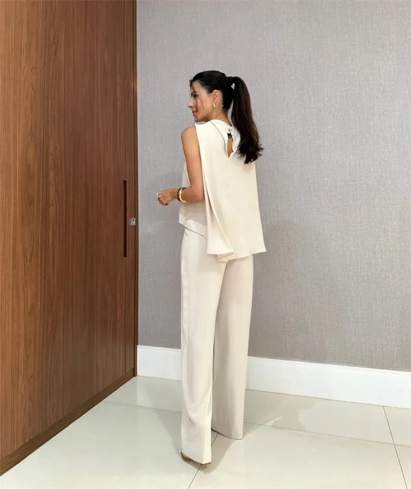 Summer Casual 2 Piece Sets Women Outfit  2025 Fashion Sleevess Loose T-shirts Tops And Wide Leg Tracksuits New In Pant Sets