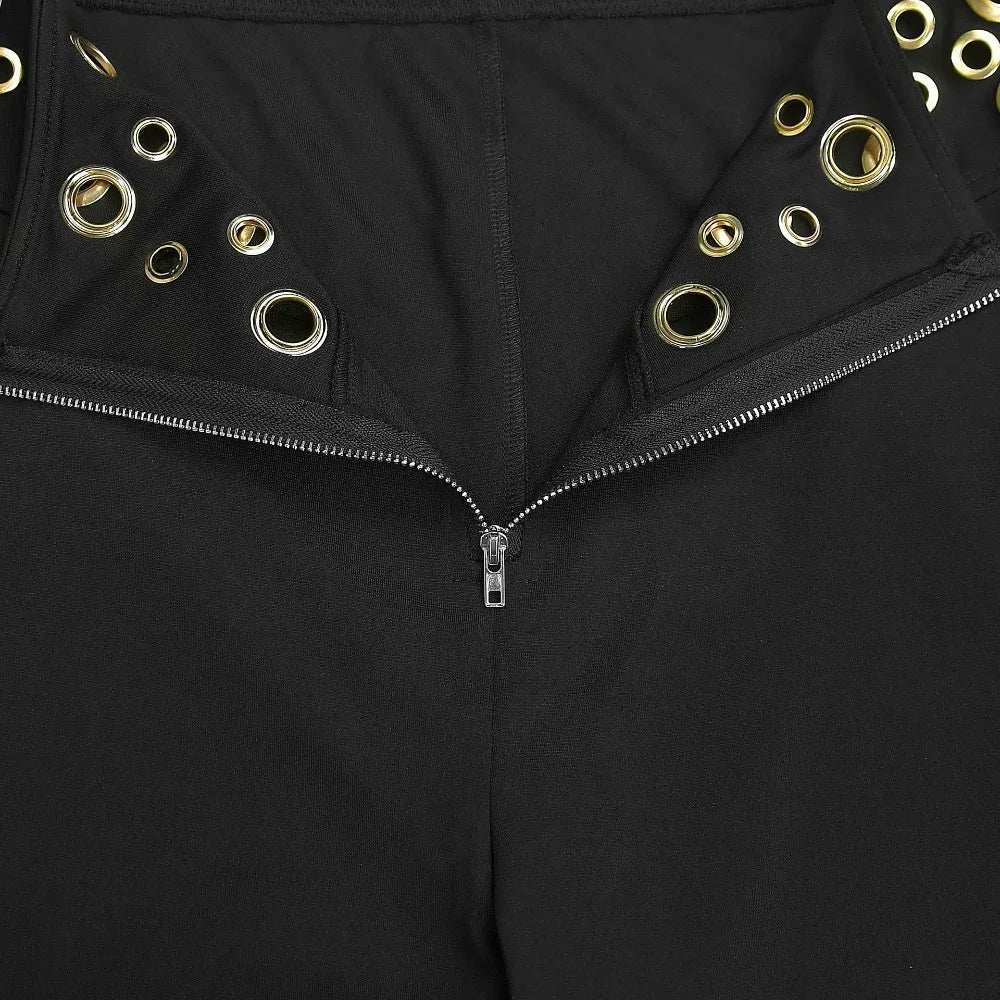 FLARORA Fashion Metal Ring Holes 2 Pcs Sets Woman Sleeveless Hollow Out Crop Tops And High Waist Flare Pants Elegant Streetwear