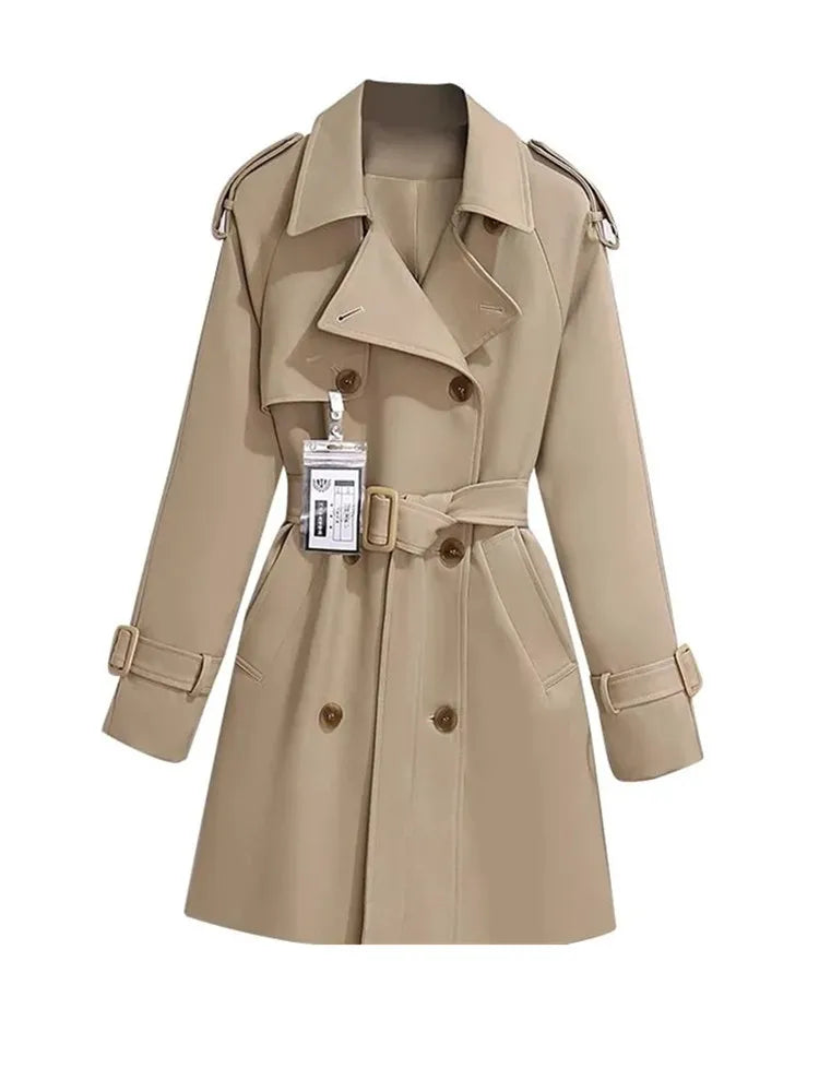 Women's Windbreaker 2026 Spring Autumn New Slim Double-breasted Temperament Coat With belt Femle mid length Casual Trench coat