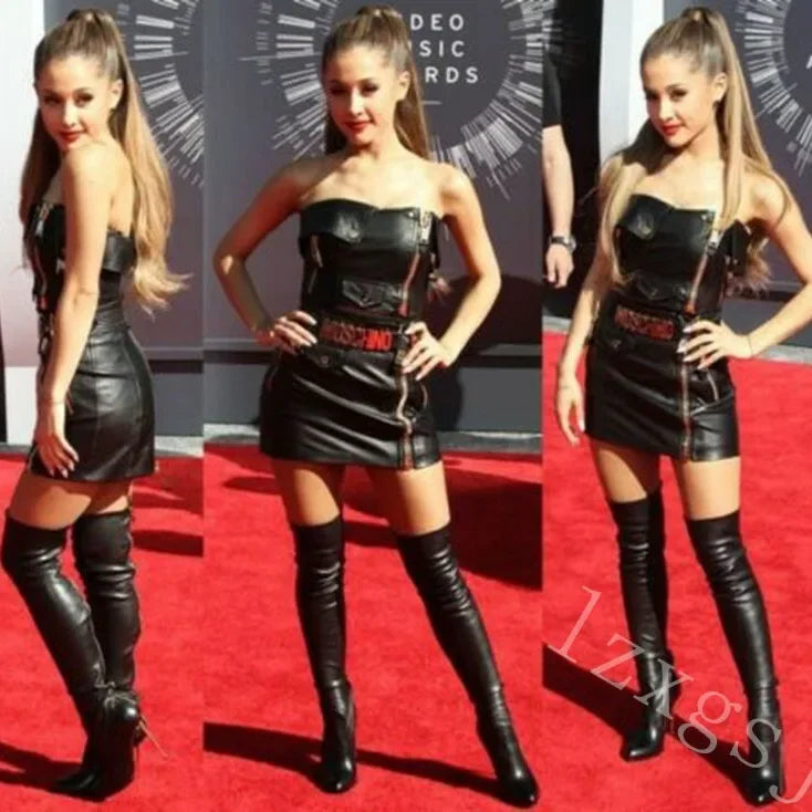 Botas femininas pretas da moda, cor sólida, salto alto fino, zíper traseiro de metal, botas acima do joelho