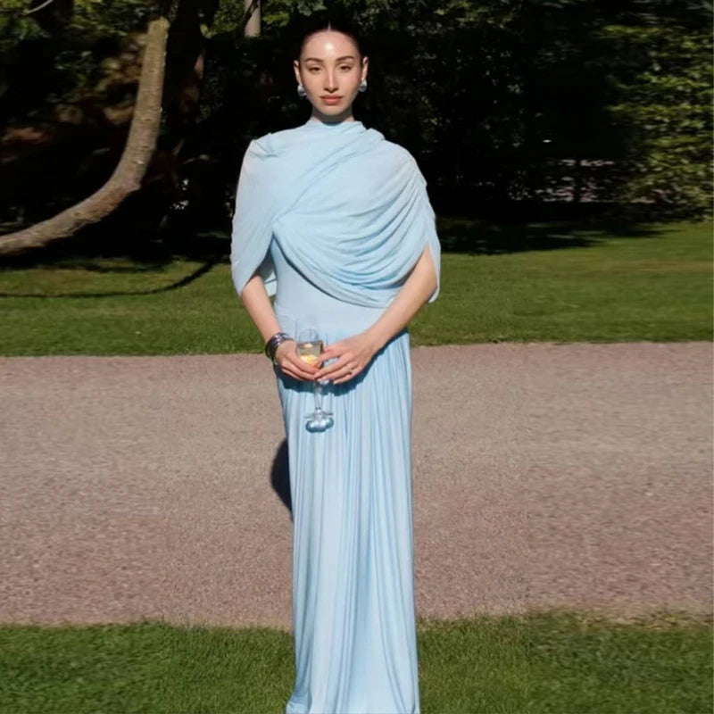 Vestido longo urbano feminino, sexy, plissado, estilo império, sem mangas, assimétrico, vestidos femininos, primavera/verão 2025, robe feminino chique