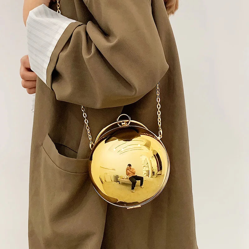 Luxury Women Round Ball Evening Bag 2024 Fashion Smooth Bright Surface Clutch Bag Ladies Crossbody Bag Party Chain Handbag Purse