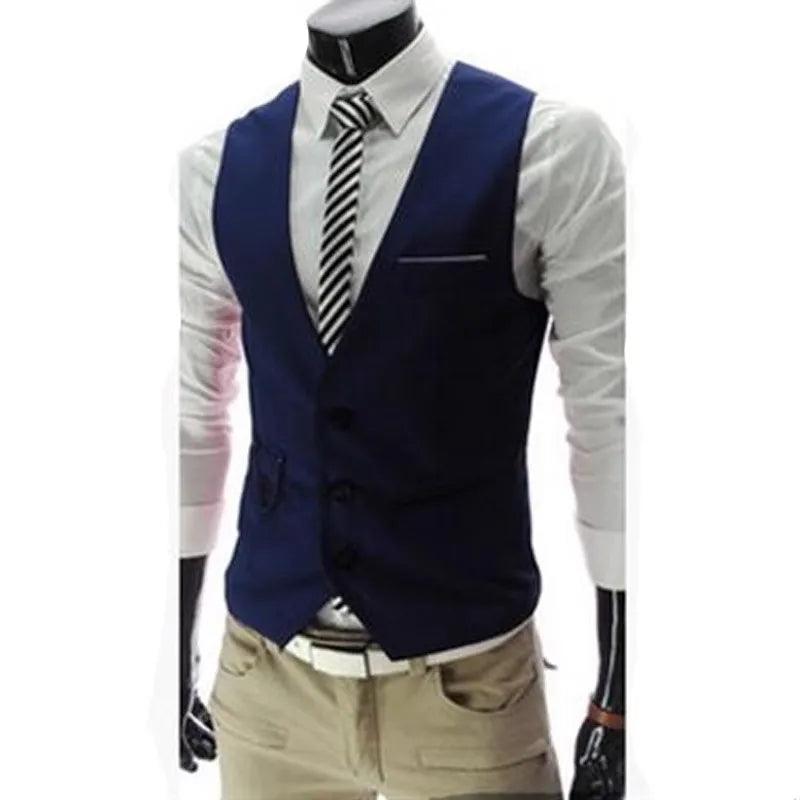 Coletes elegante fino ajuste masculino terno gilet homme casual sem mangas formal - CRAVO ROSE