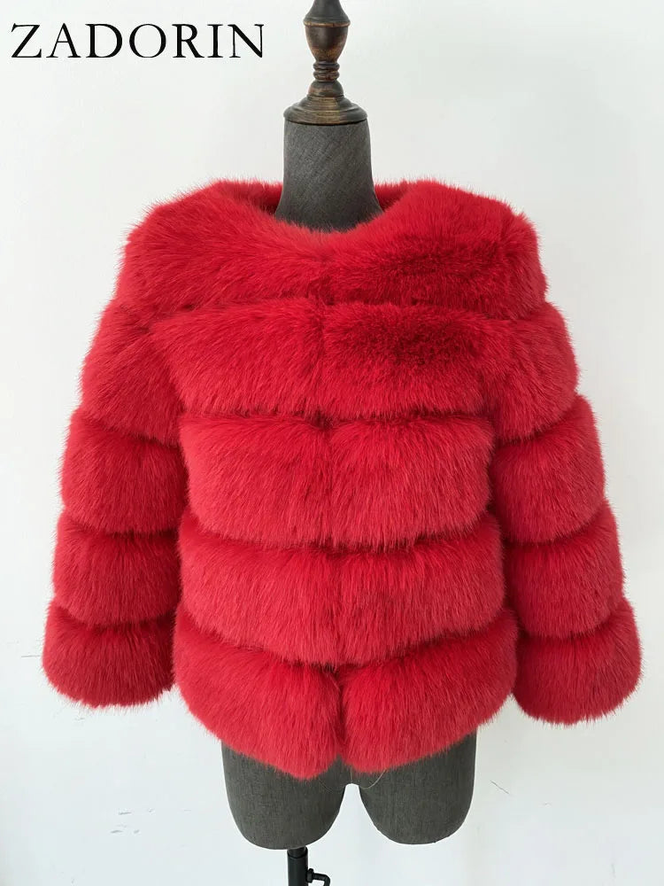 ZADORIN S-6XL Mink Coat Winter Black White Faux Fur Coat Woman Elegant Fluffy Faux Fur Jacket Top Short Fur Coats Woman Clothing