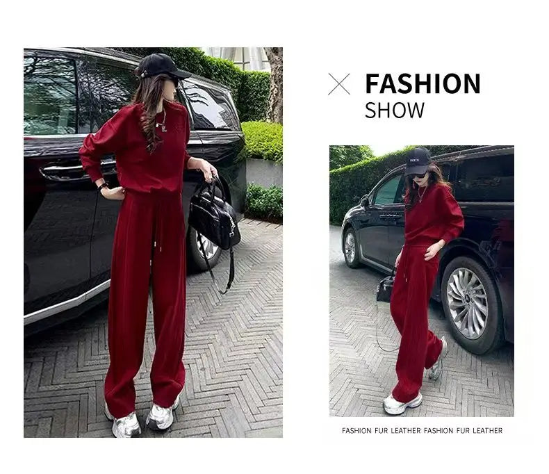 Loose Casual Fashion Sportswear Set for Women plus Size Autumn 2025 Trendy Sweatshirt Wide Leg Pants Two Piece Set