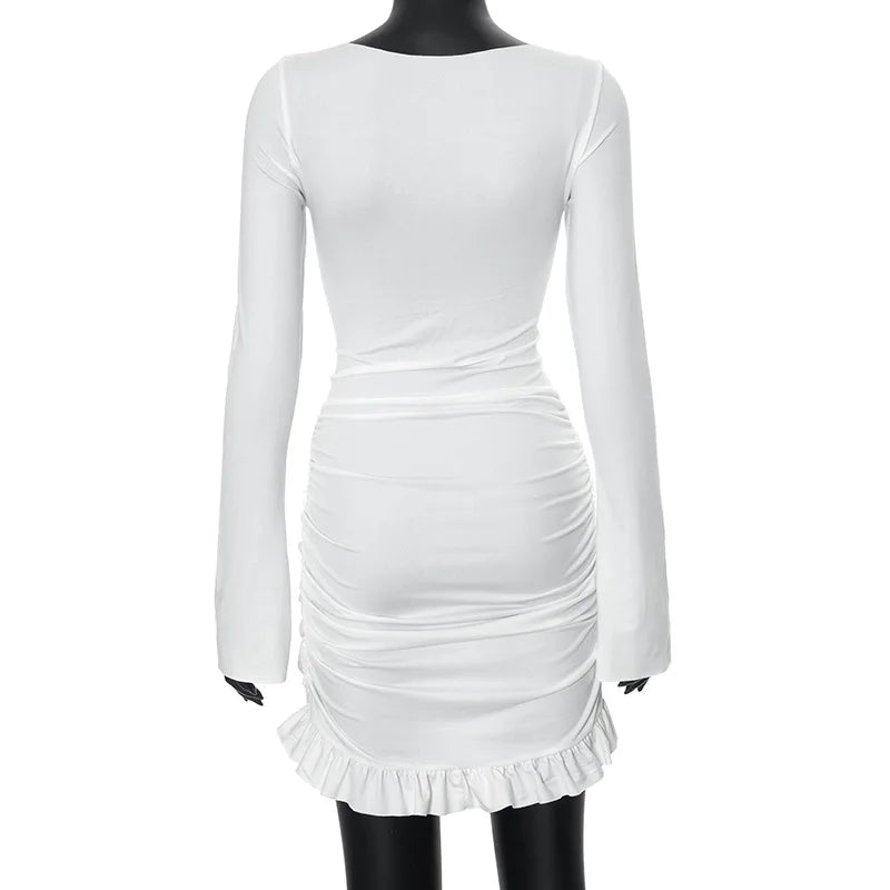 Tossy Ruffled Twist Skinny MIni Dress Women's Long Sleeve Patchwork High Waist Sexy Fashion Party Dress Female Y2k Bodycon Dress