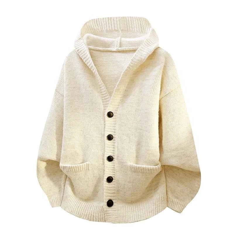 Men's Hooded Knit Cardigan Button Front Loose Fit Autumn Casual Fashion Warm Comfortable Lazy Style Sweater Outerwear