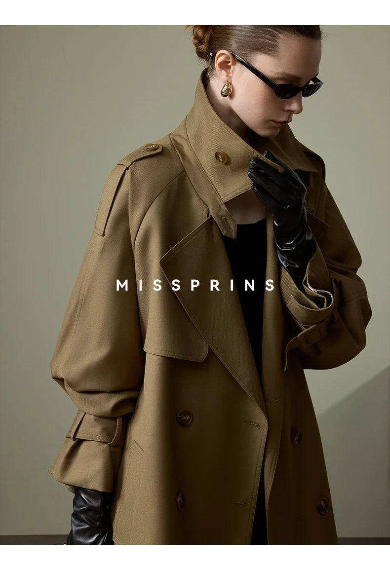 Lautaro Spring Autumn Long Khaki Trench Coat for Women Belt Double Breasted Chic Luxury Designer European Fashion Clothes 2025