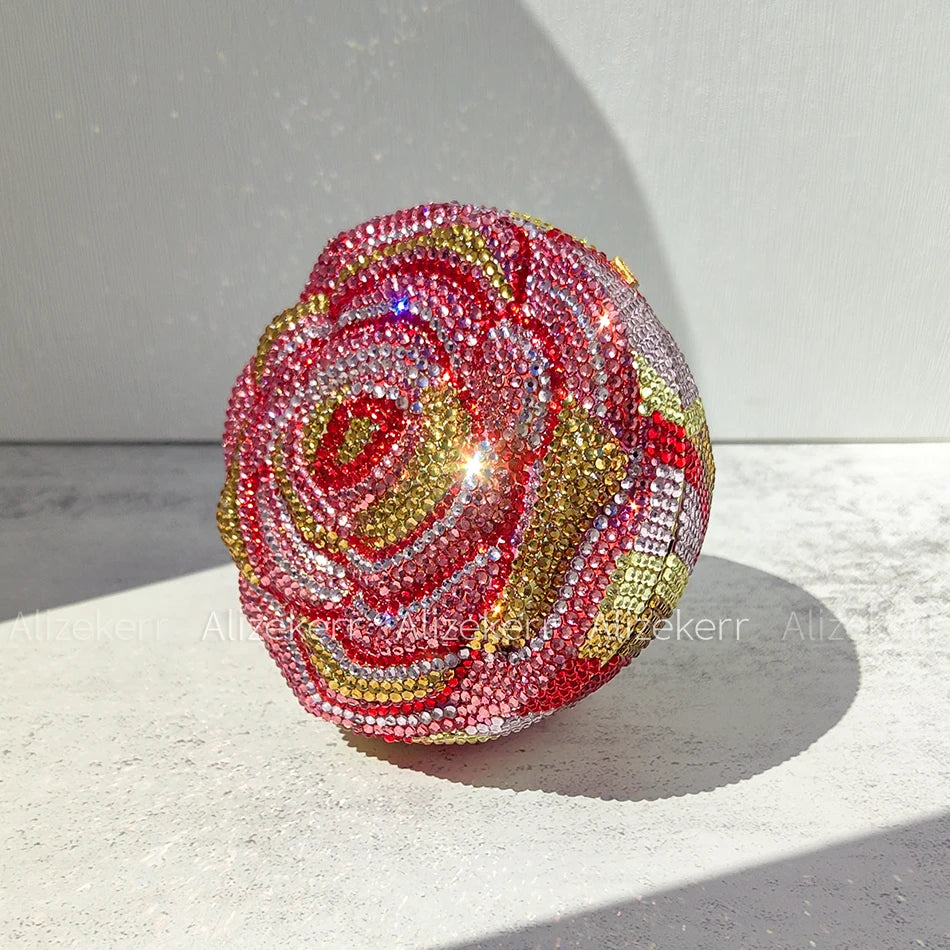 Alizekerr rosa em forma de diamante sacos de noite boutique feminino lindo strass flor bolsas embreagem e bolsas festa casamento - CRAVO ROSE