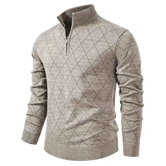 New Mens Knit Sweater American 1/4 Zip Pullover Men's Fleeced Knitwear Stand Collar Casual Sweaters Pullovers