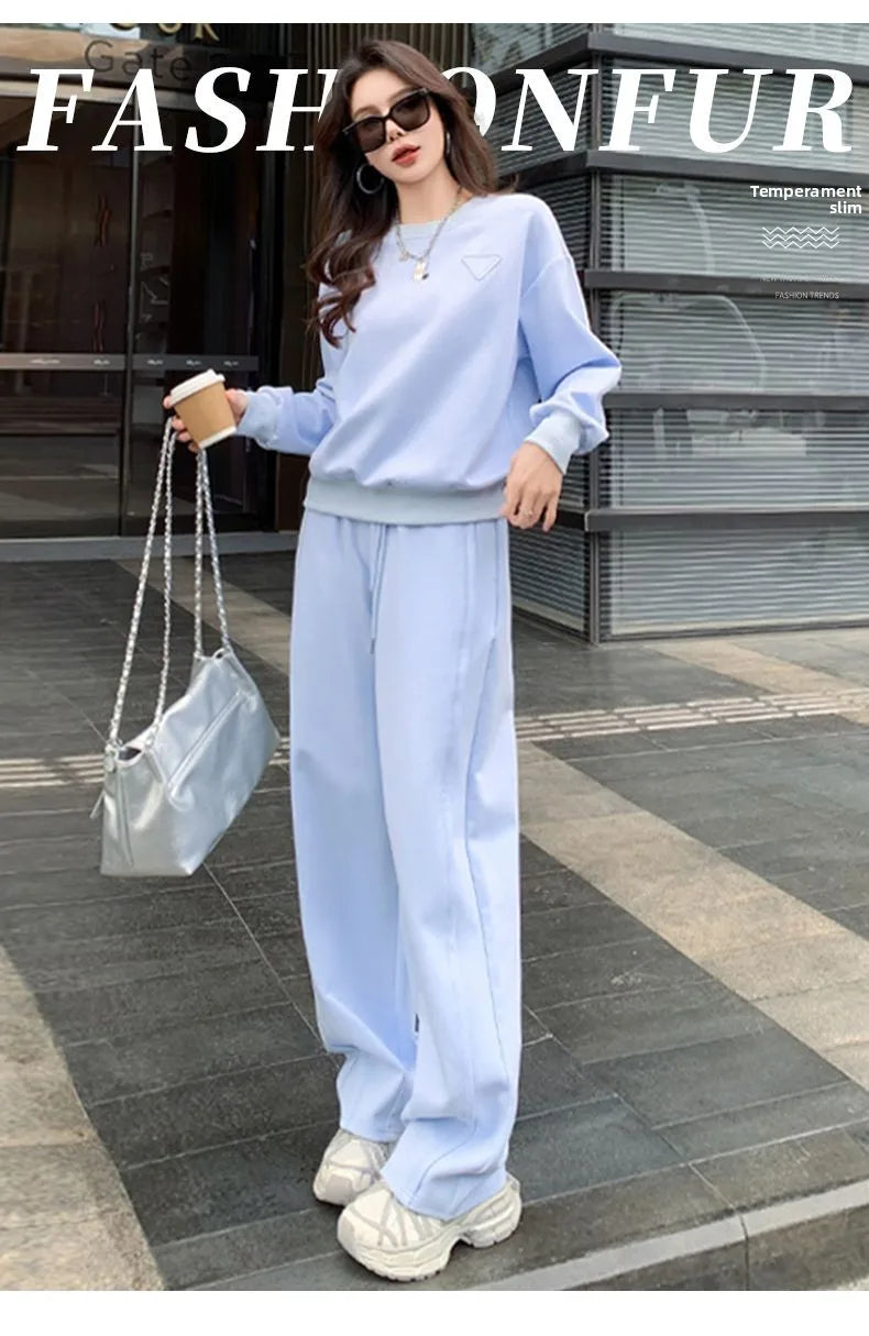Loose Casual Fashion Sportswear Set for Women plus Size Autumn 2025 Trendy Sweatshirt Wide Leg Pants Two Piece Set