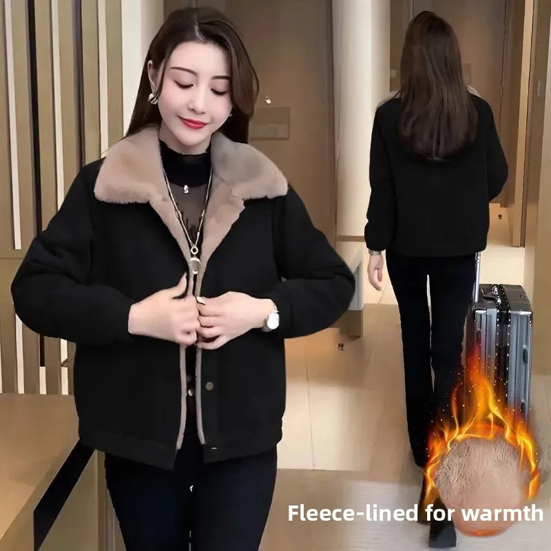 Thickened Fleece Lined Cotton Parka Coat Women's Style 2025 Winter New Arrival American Retro Mountain Eagle Design Jacket