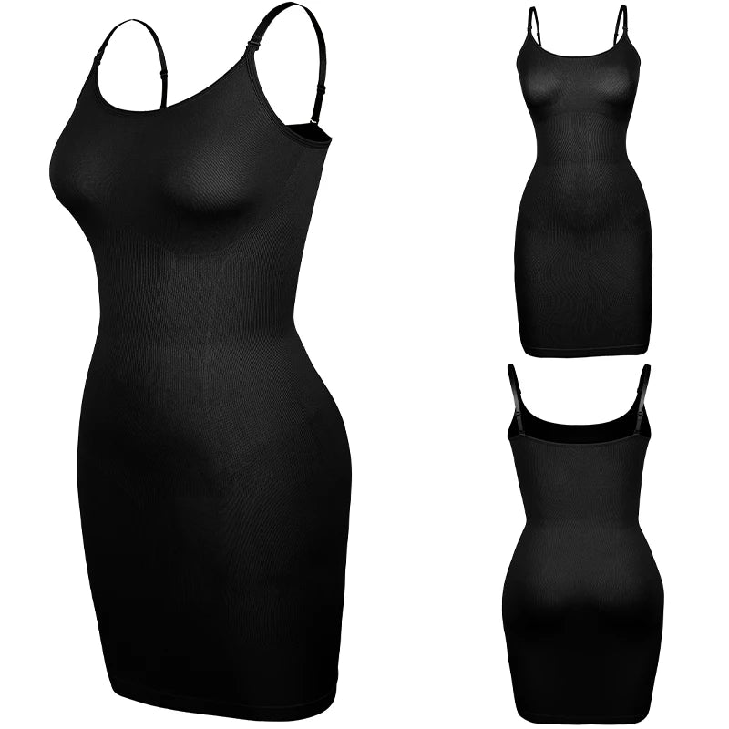 Women Shapewear Full Slip Tummy Control Scoop Neck Cami Mini Under Dress Smooth Body Shaper Seamless Spaghetti Straps Lingerie