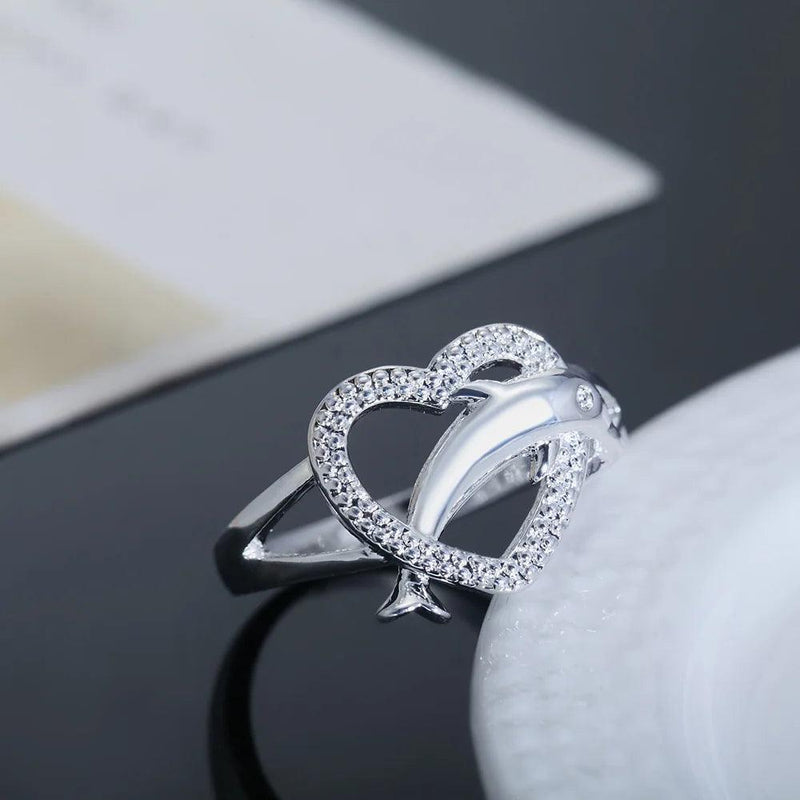 High quality 925 Sterling Silver fine Love dolphins heart Rings For Women Couple gifts Fashion Party wedding Jewelry - CRAVO ROSE