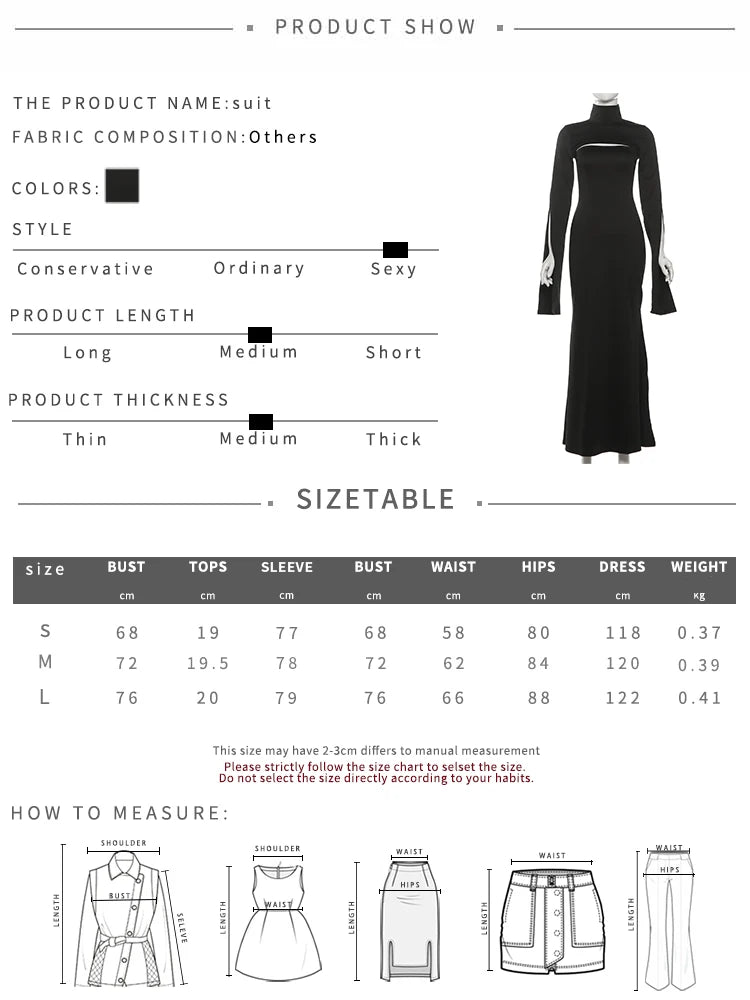 Nibber Fashion Chic 2-Piece Set Women Strapless Split Maxi Dress+Super Short Half-Sleeve Turtleneck Top Matching Elegant Outfits